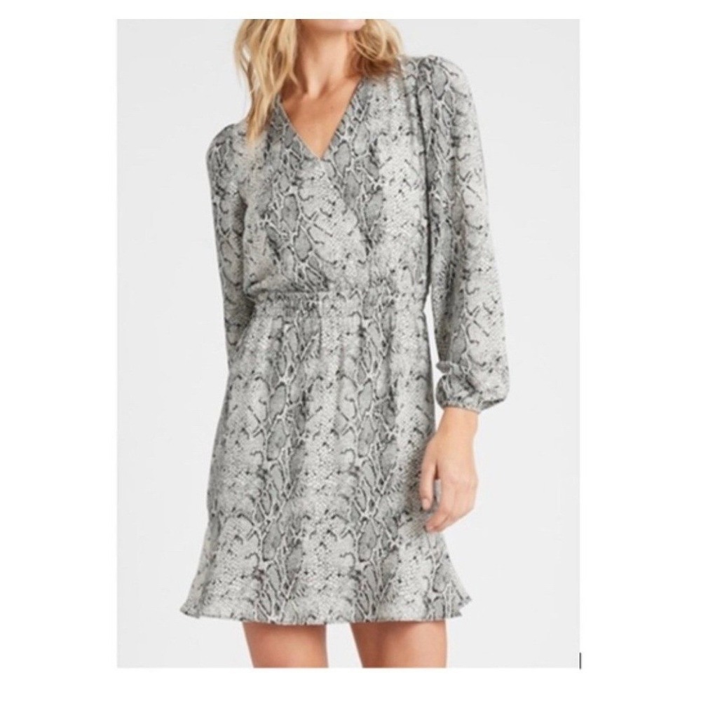 Banana Republic y2k Snake Print Mini Dress XXS Long Sleeve cinched Boho indie